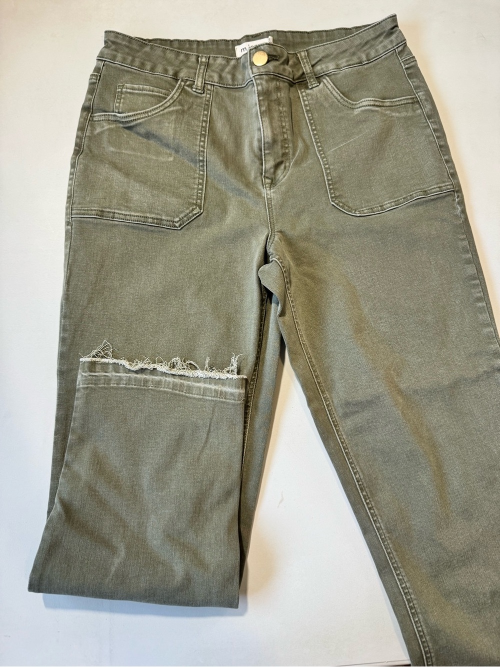 Women’s Olive Green Utility Jeans - Casual Straight Fit